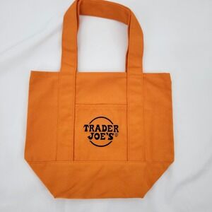 Trader Joes NWT Orange Halloween‎ Trick or Treat Canvas Mini Tote Bag Pocket